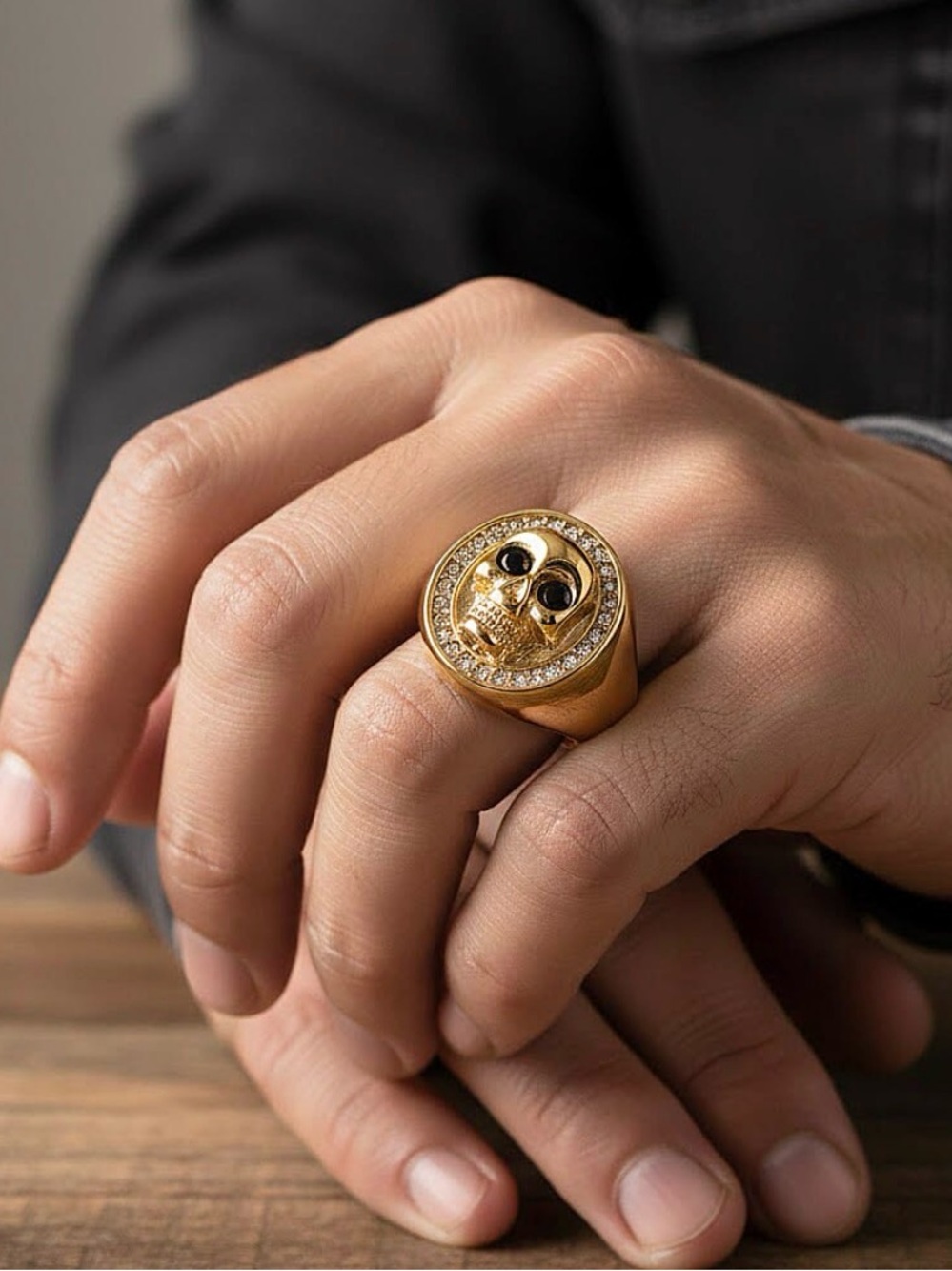 ION plated YG Stainless Steel Skull Signet Ring for Men & Women